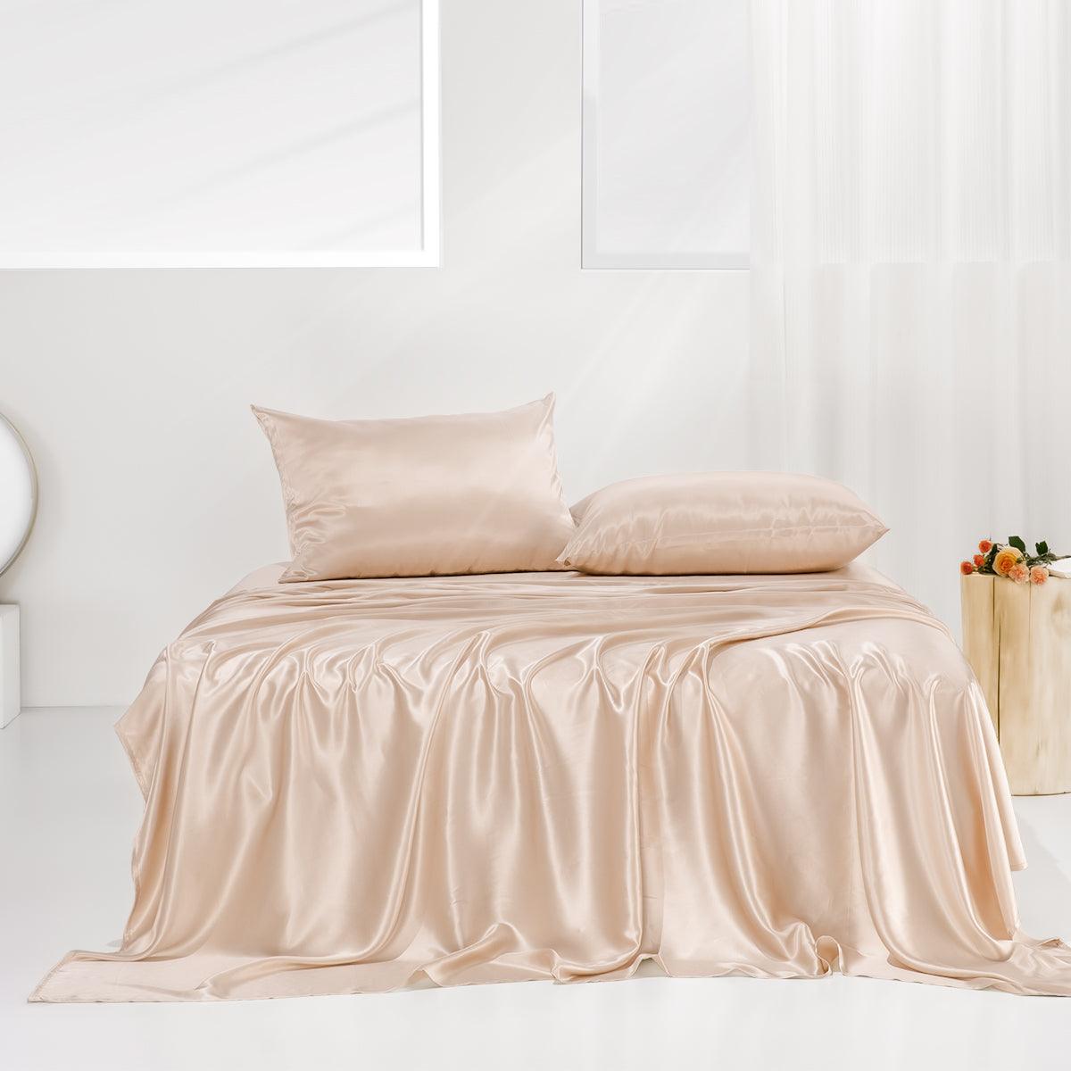 draps 100% soie de mûrier vs satin polyester — drap plat en soie sans