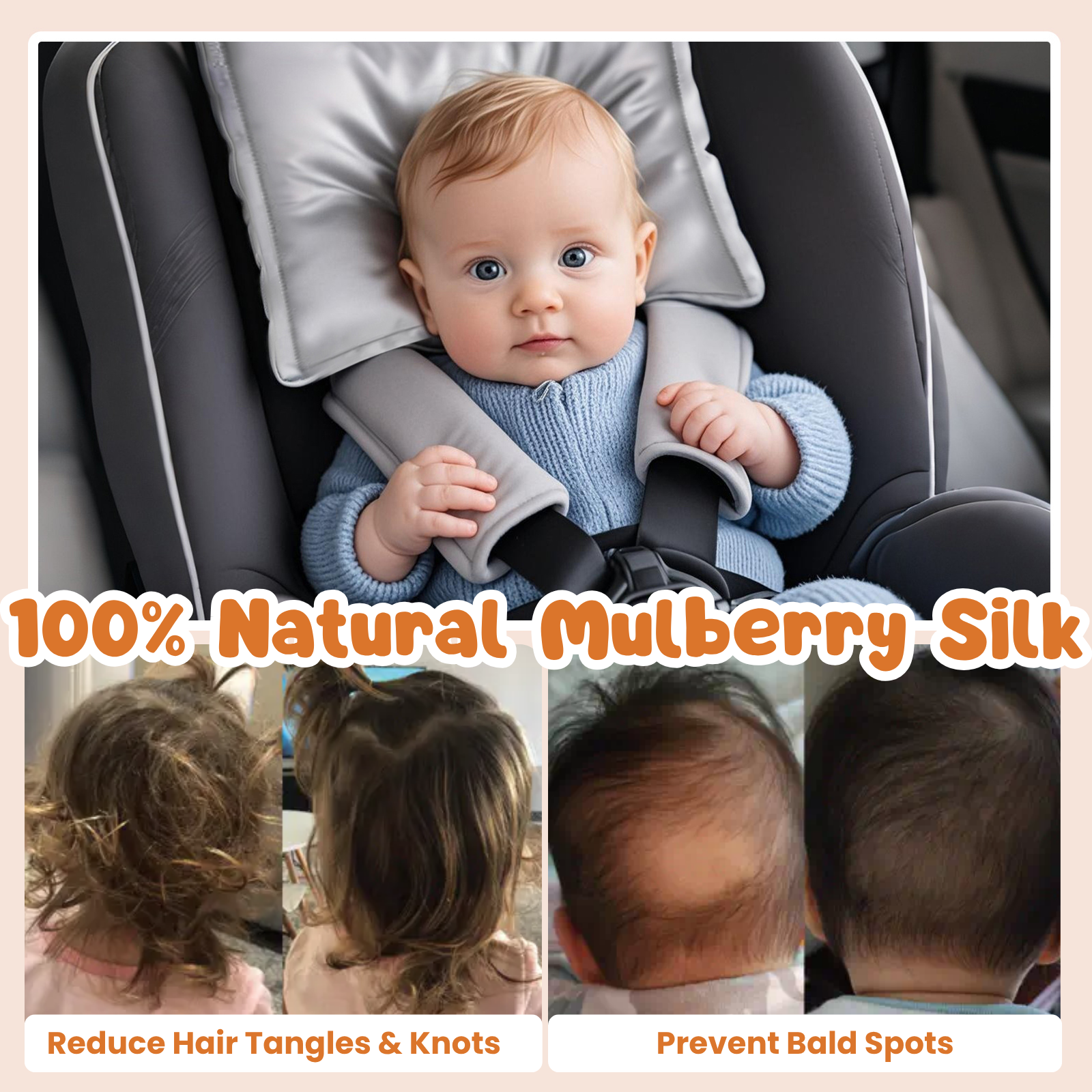 23mm 6A+ Mulberry Silk Baby Car Seat Headrest Cover