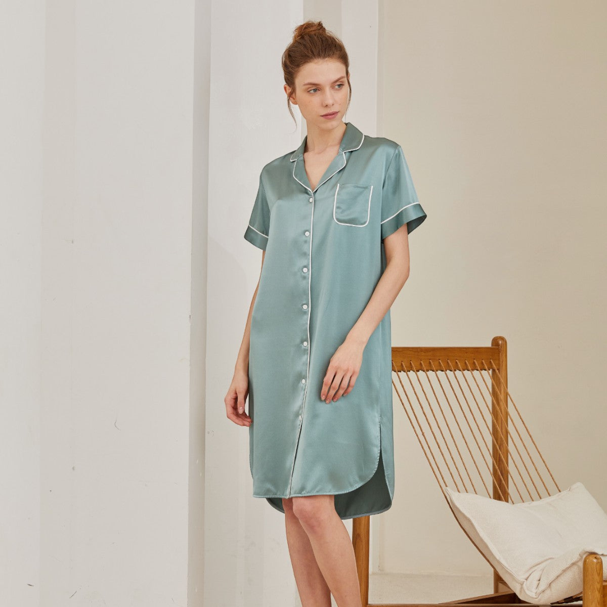 silk pajama shirt dress Lunya | Washable Silk Sleep Shirt Dress