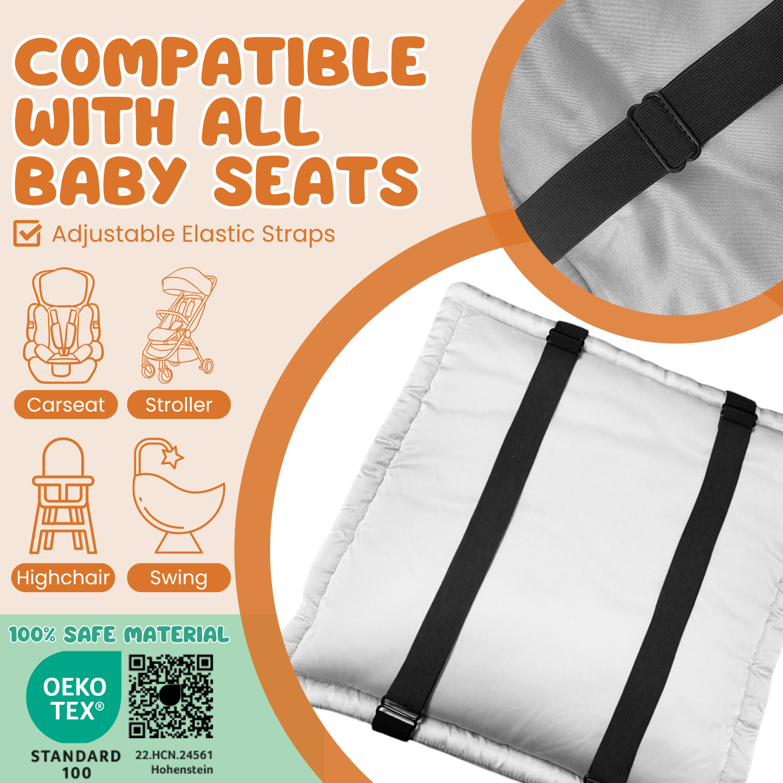 23mm 6A+ Mulberry Silk Baby Car Seat Headrest Cover