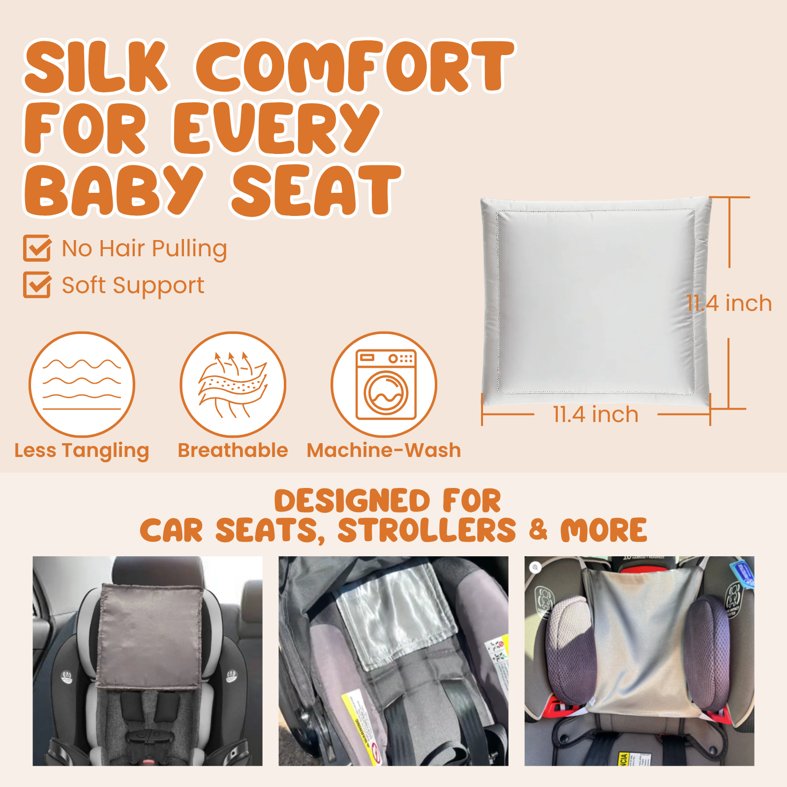 23mm 6A+ Mulberry Silk Baby Car Seat Headrest Cover