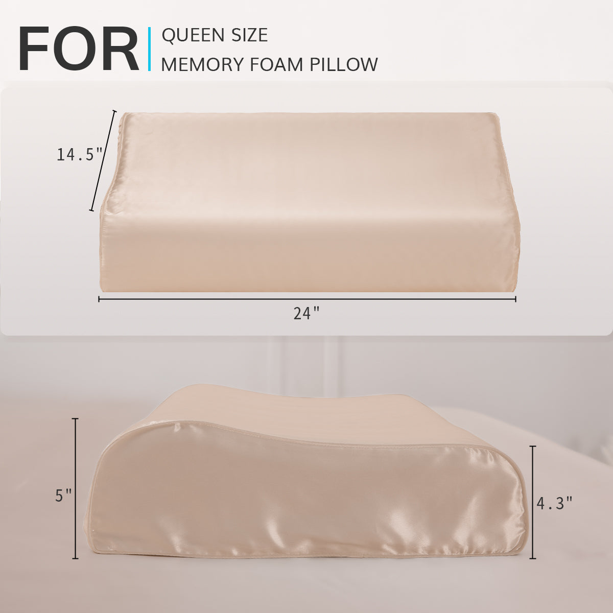 100% Mulberry Silk Pillowcase 23mm 6A+ for Contoured Cervical Memory Foam Pillow