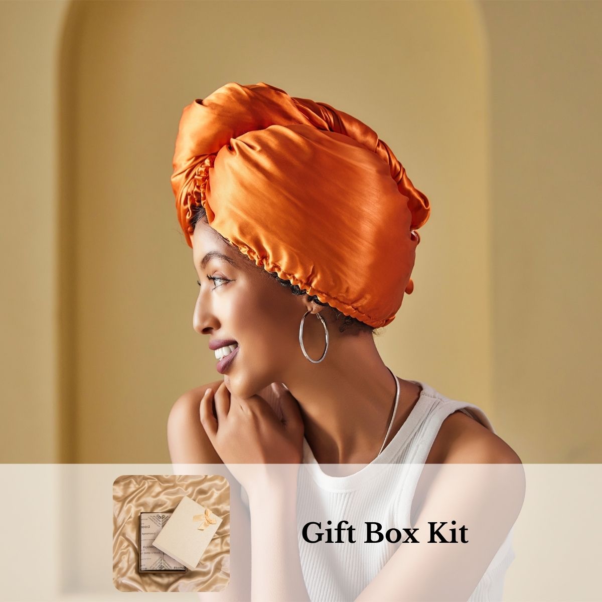 100% Mulberry Silk Head Turban Hair Wrap with Hyaluronic Acid Inside-Birthday Gift Kit