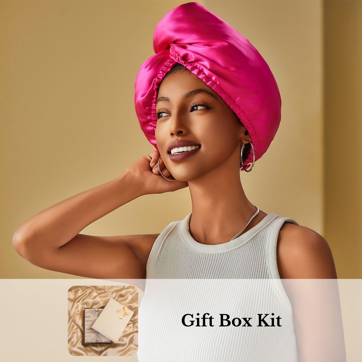 100% Mulberry Silk Head Turban Hair Wrap with Hyaluronic Acid Inside-Birthday Gift Kit