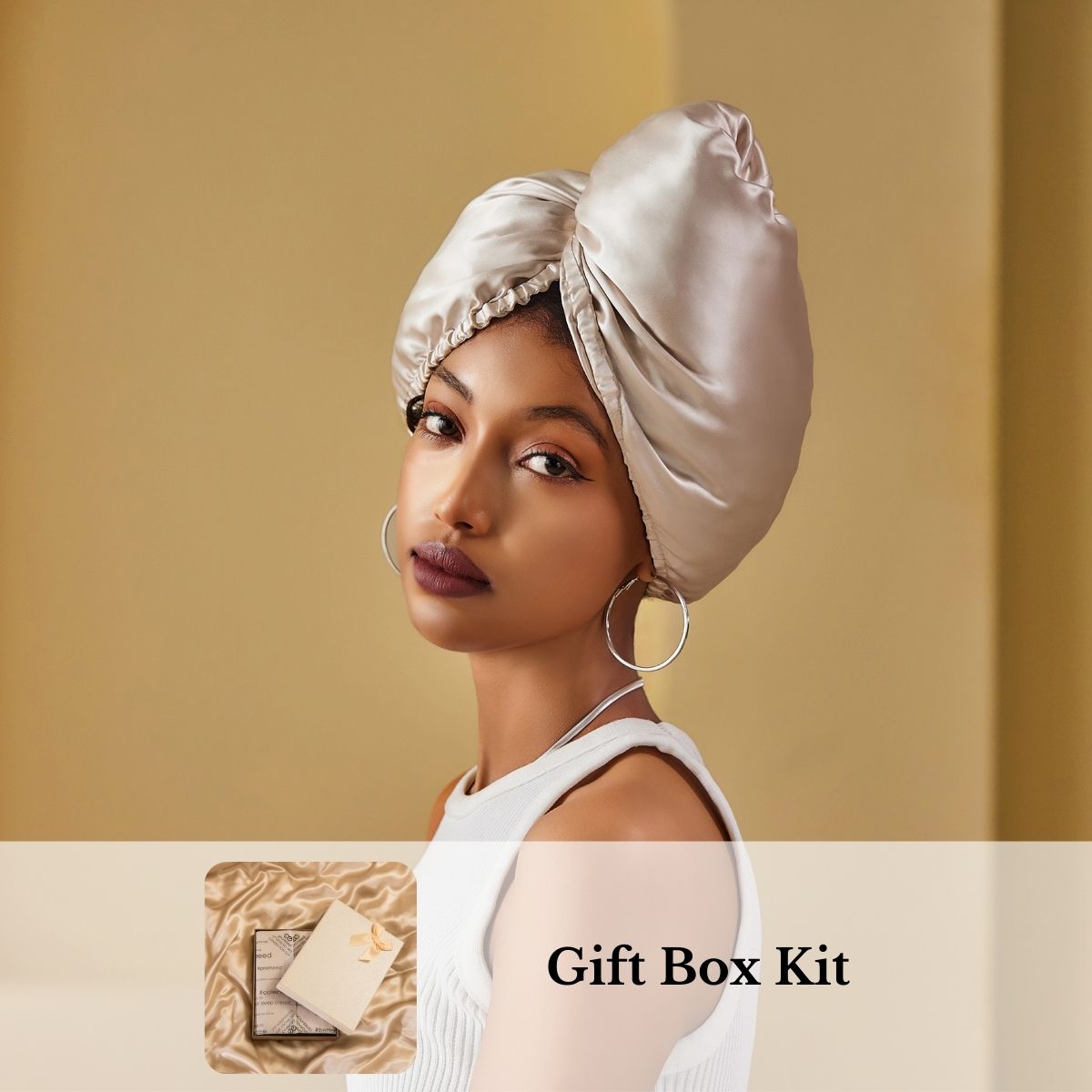 100% Mulberry Silk Head Turban Hair Wrap with Hyaluronic Acid Inside-Birthday Gift Kit