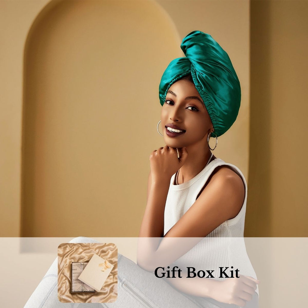 100% Mulberry Silk Head Turban Hair Wrap with Hyaluronic Acid Inside-Birthday Gift Kit