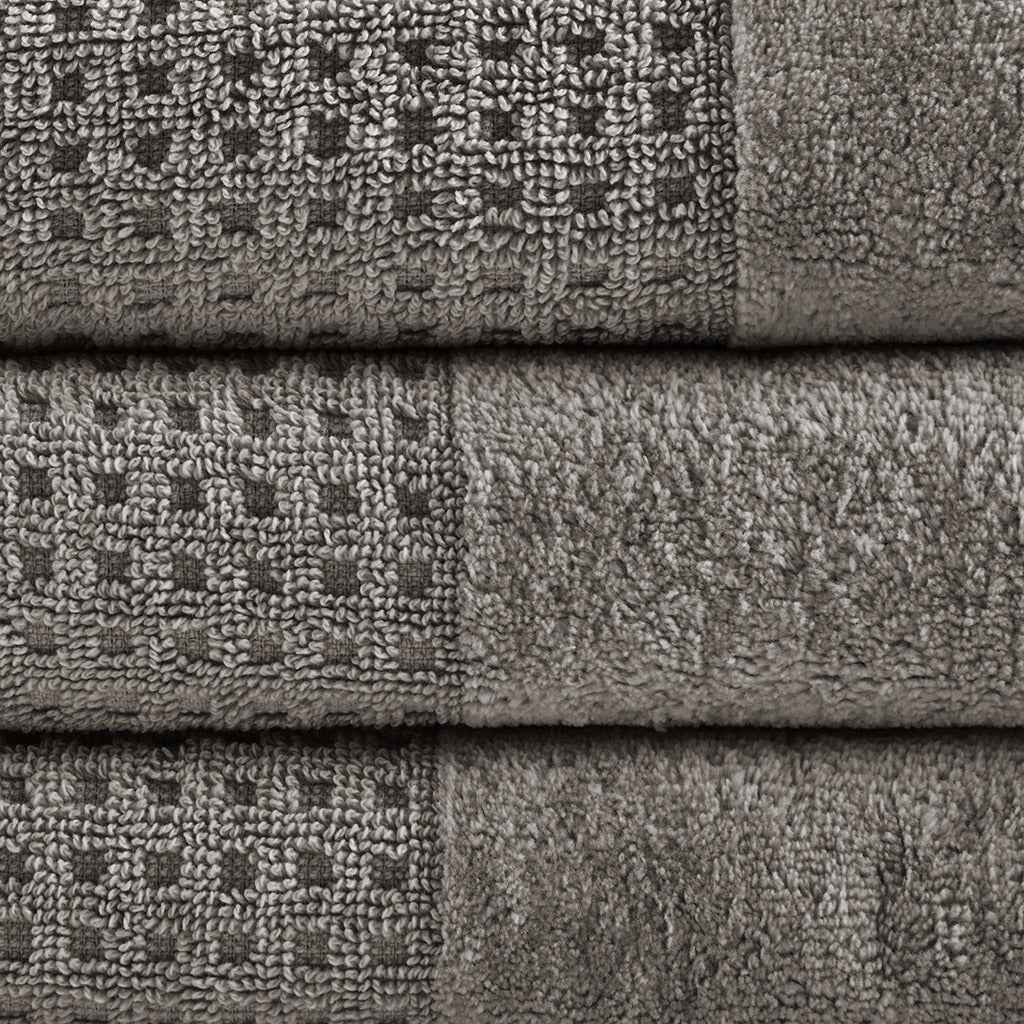 Charcoal Antimicrobial Cotton Waffle Jacquard Bath Towel Set - 6 Pcs