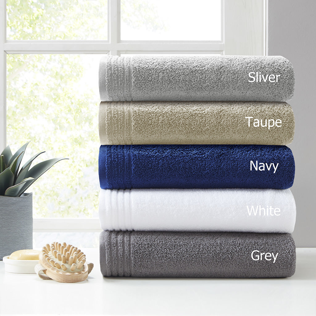 Silver 100% Cotton Quick Dry Bath Towel Set - 12 Pcs - promeedsilk