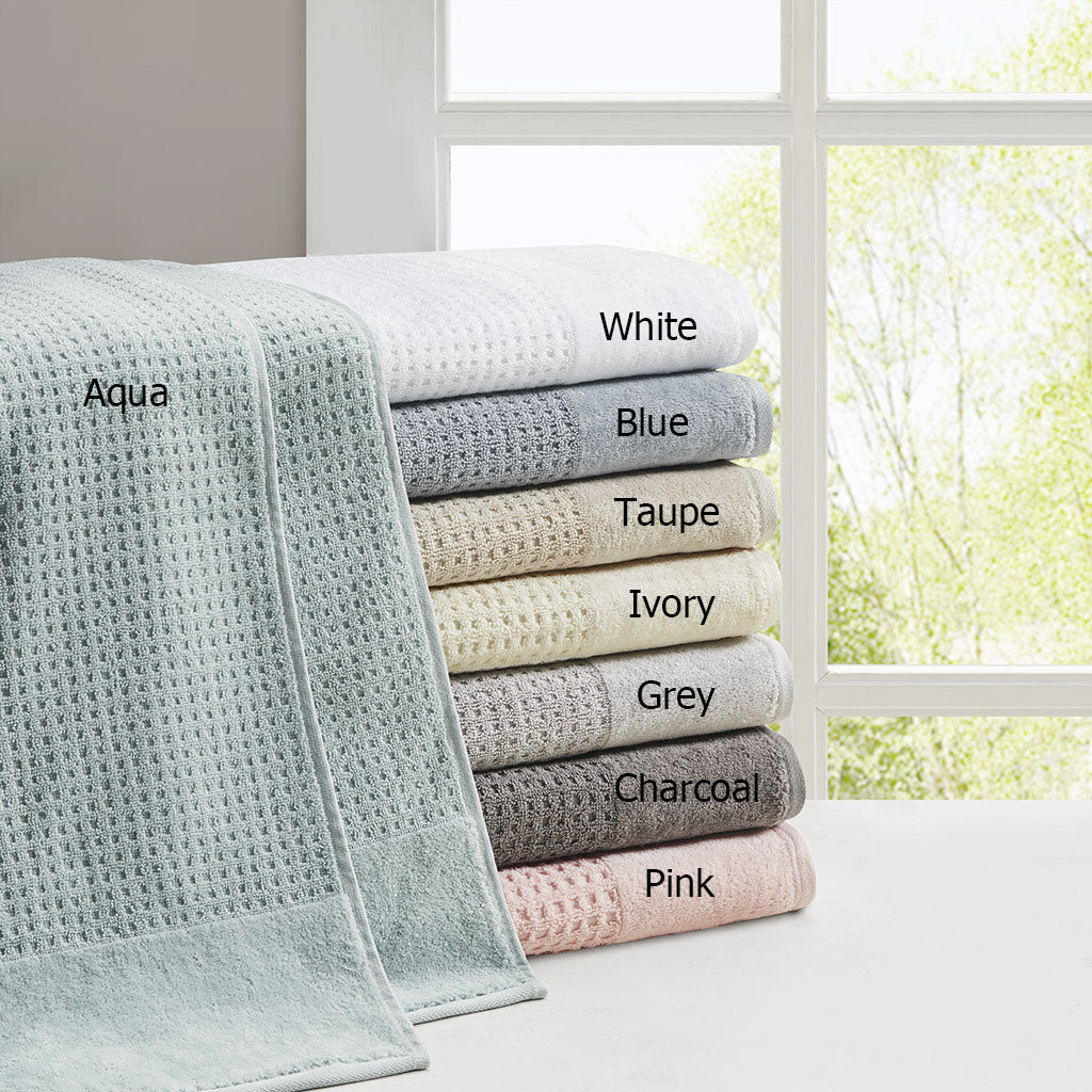 Seafoam Antimicrobial Cotton Waffle Jacquard Bath Towel Set - 6 Pcs