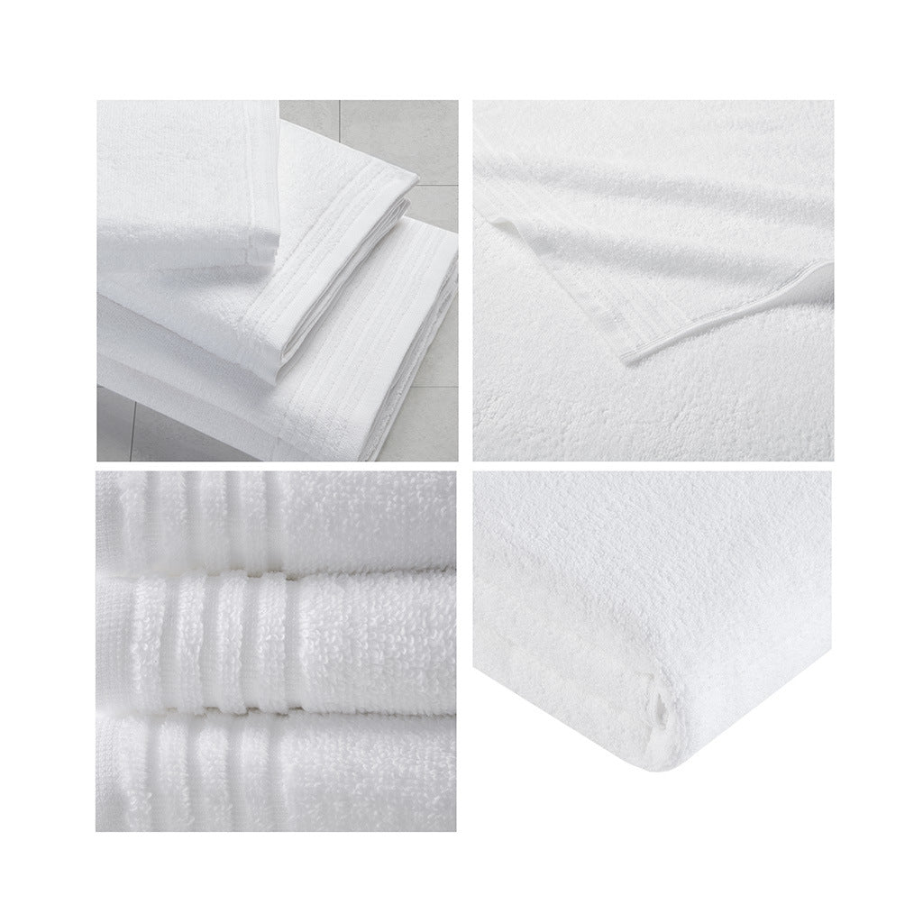 White 100% Cotton Quick Dry Bath Towel Set - 12 Pcs - promeedsilk