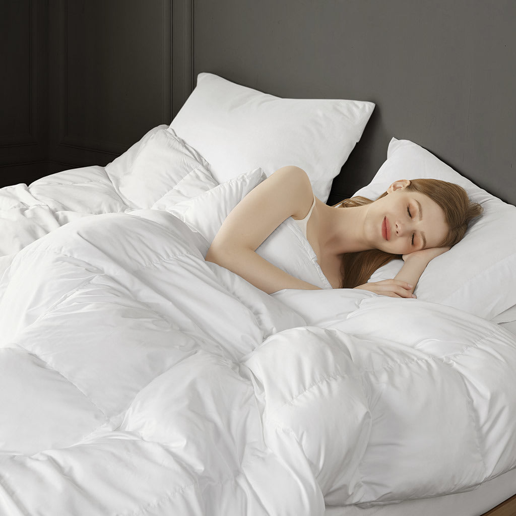 White Overfilled Down Alternative Comforter - 90"W x 90"L - promeedsilk