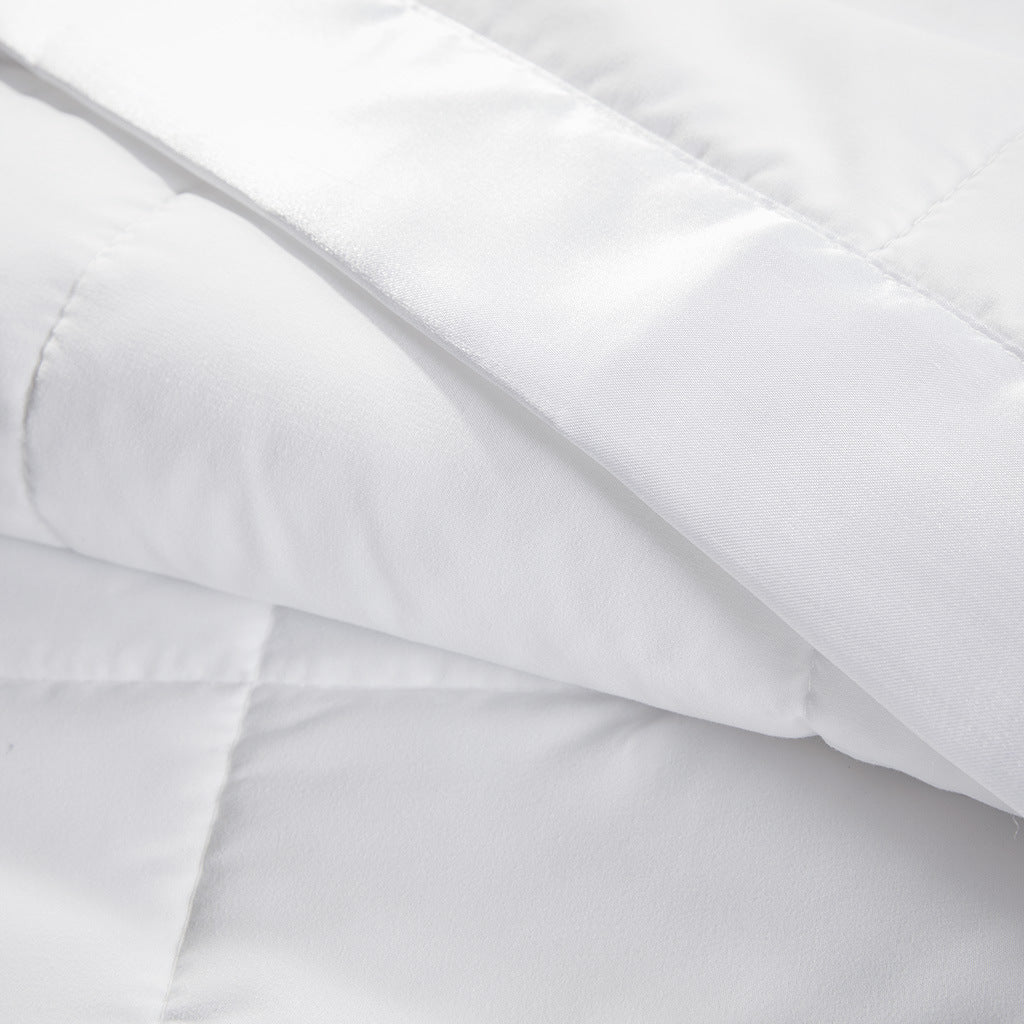 White Lightweight Down Alternative Blanket with Satin Trim - 108"W x 90"L - promeedsilk