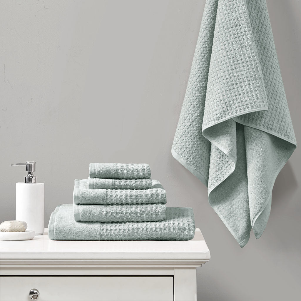 Seafoam Antimicrobial Cotton Waffle Jacquard Bath Towel Set - 6 Pcs - promeedsilk