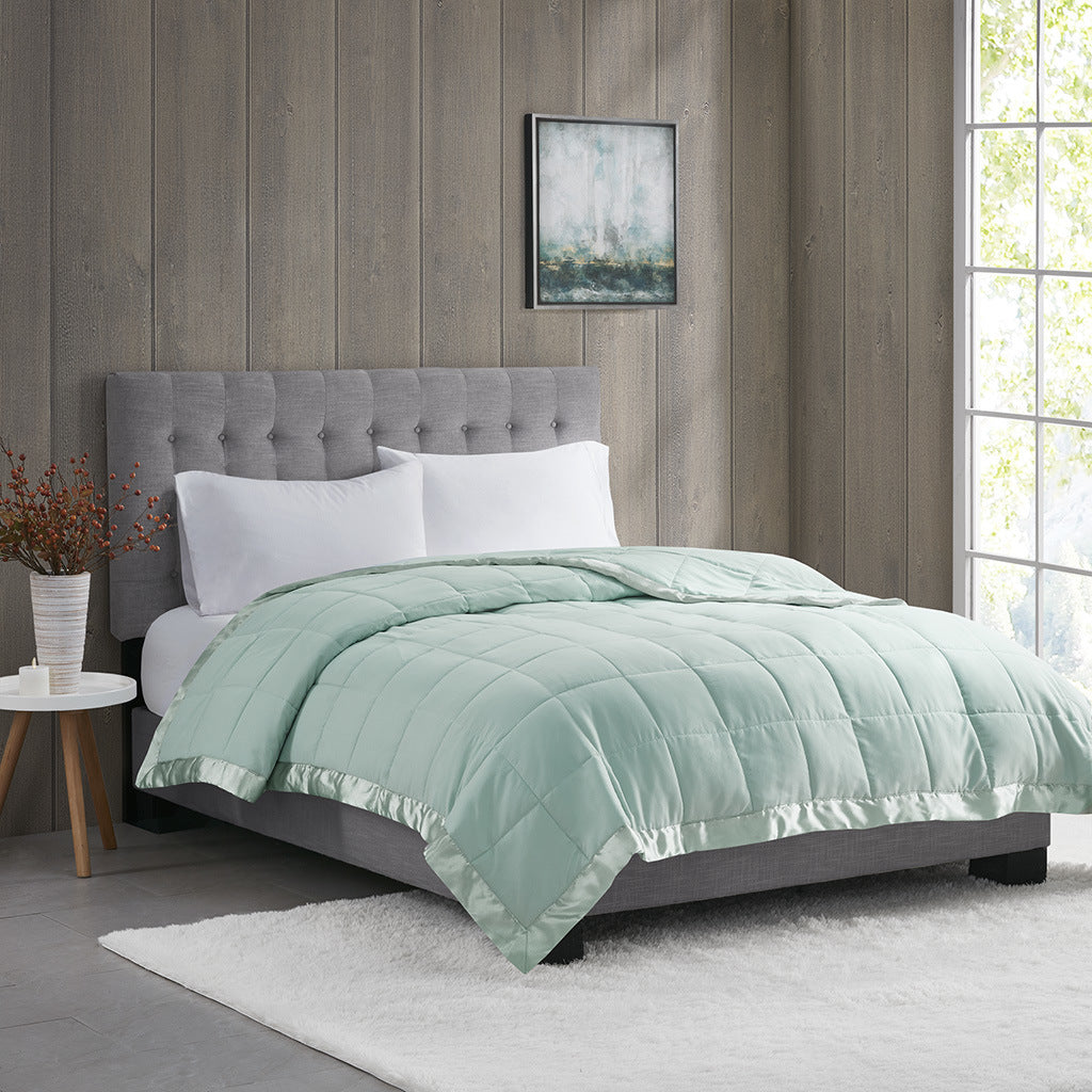 Seafoam Lightweight Down Alternative Blanket with Satin Trim - 108"W x 90"L - promeedsilk