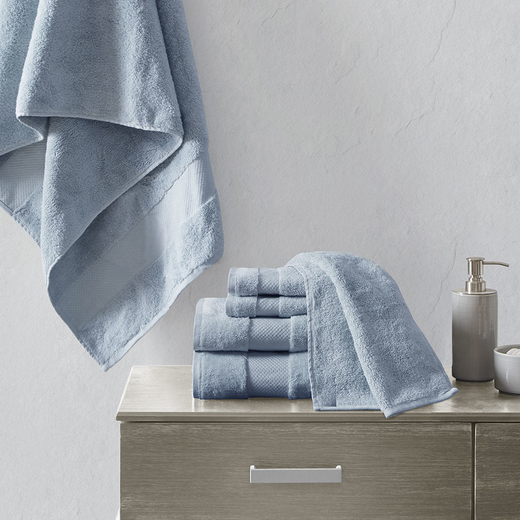 Blue Cotton Bath Towel Set - 6 Pcs - promeedsilk