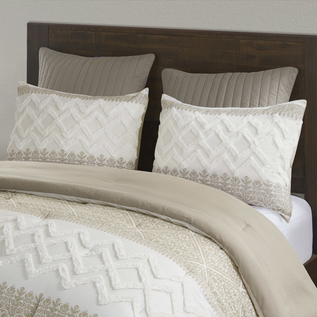 Taupe Cotton Comforter Set with Chenille Tufting - 3PCS - promeedsilk