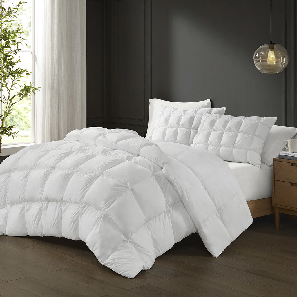 White Overfilled Down Alternative Comforter - 90"W x 90"L - promeedsilk