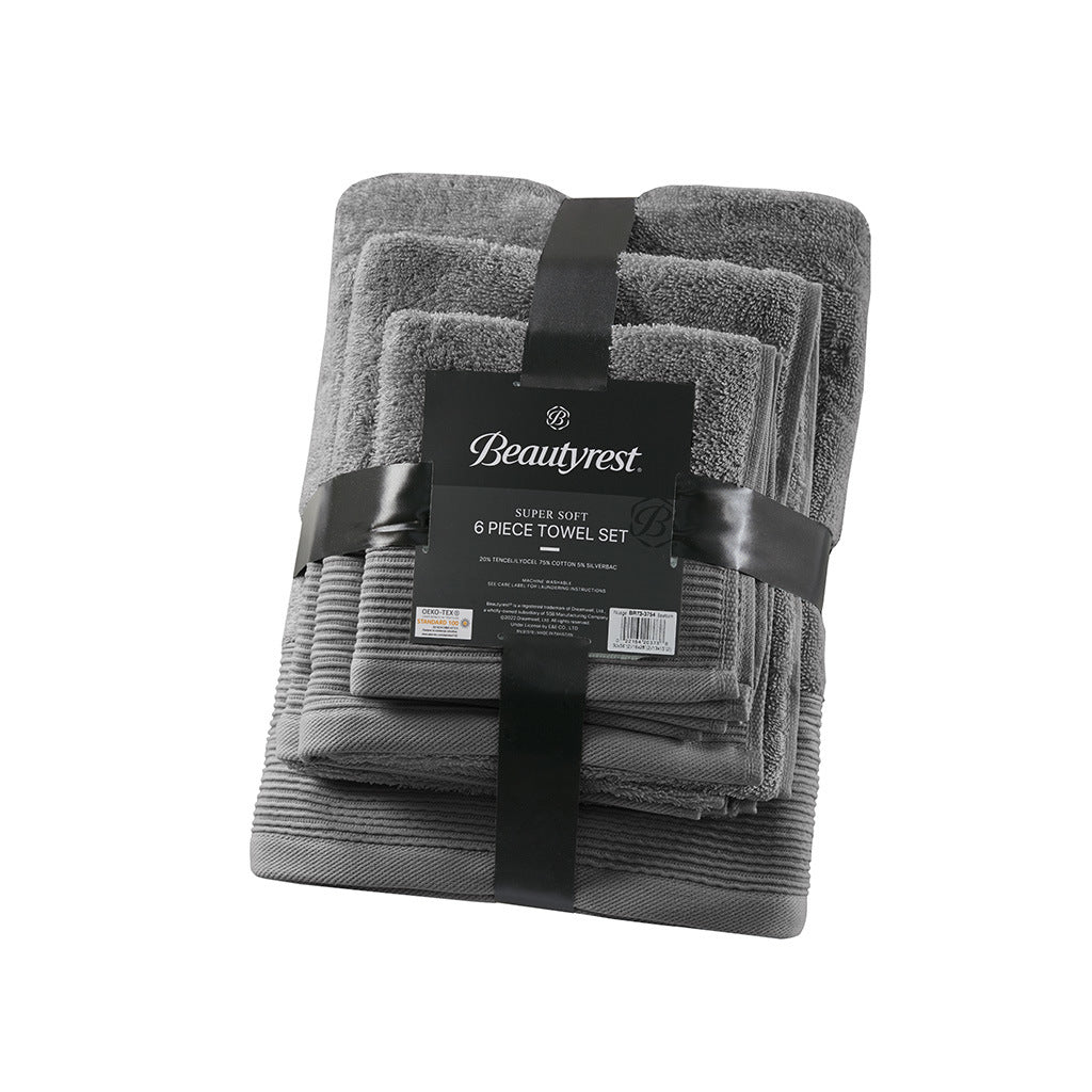 Charcoal Blend Antimicrobial Cotton Towel Set - 6 Pcs - promeedsilk