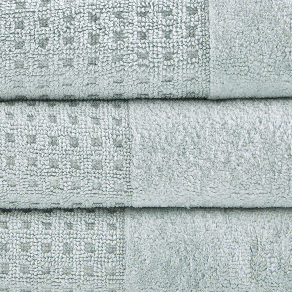 Seafoam Antimicrobial Cotton Waffle Jacquard Bath Towel Set - 6 Pcs - promeedsilk