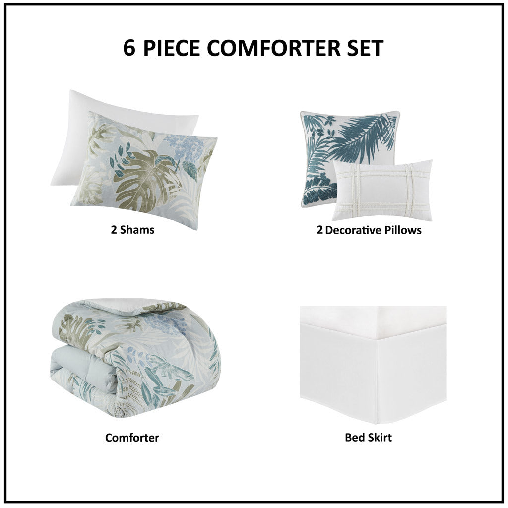 Blue Oversized Cotton Comforter Set - 6PCS - promeedsilk