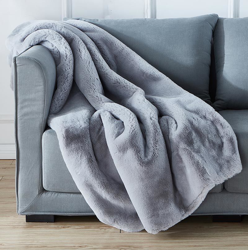 Grey Luxury Chinchilla Faux Fur Throw Blanket - 50" W x 60"L - promeedsilk