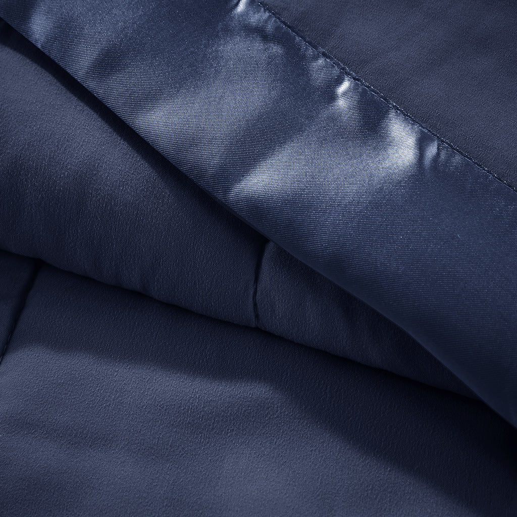 Navy Blue Lightweight Down Alternative Blanket with Satin Trim - 108"W x 90"L