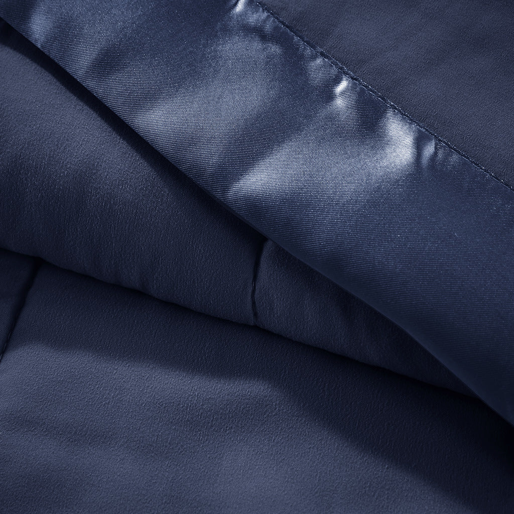 Navy Blue Lightweight Down Alternative Blanket with Satin Trim - 108"W x 90"L - promeedsilk