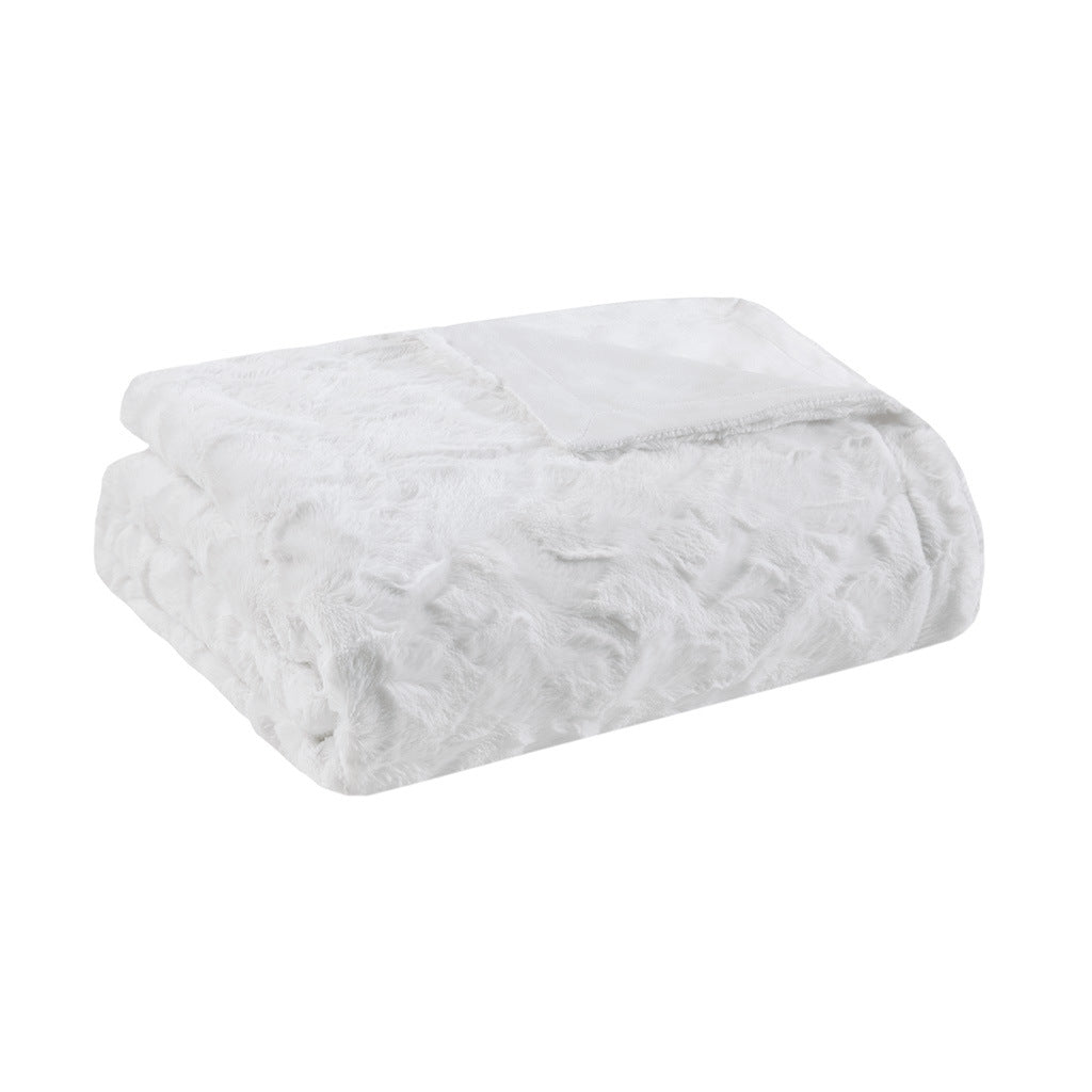 White Oversized Faux Fur Throw - 60"W x 70"L - promeedsilk