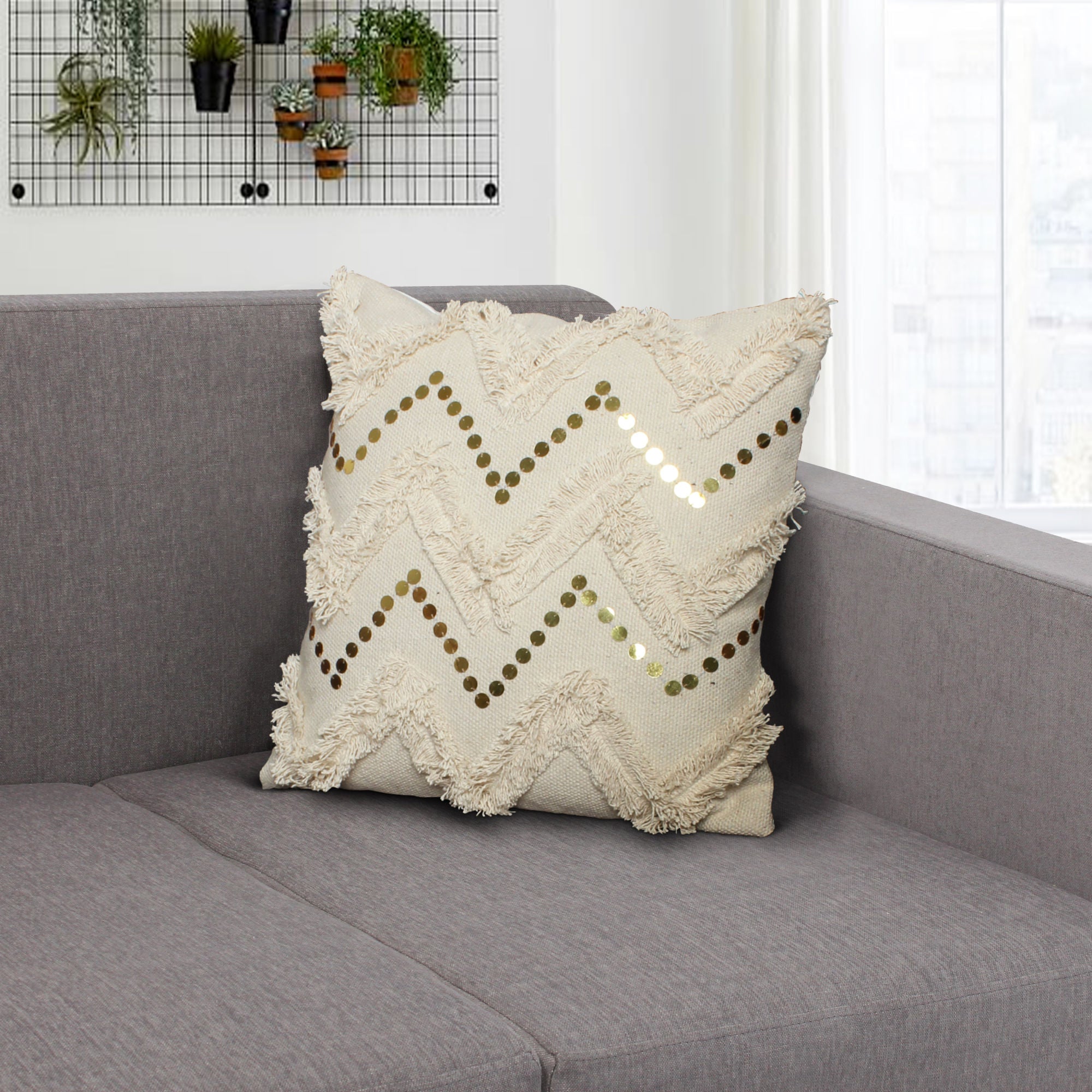 Off White Patchwork Square Throw Pillow - promeedsilk