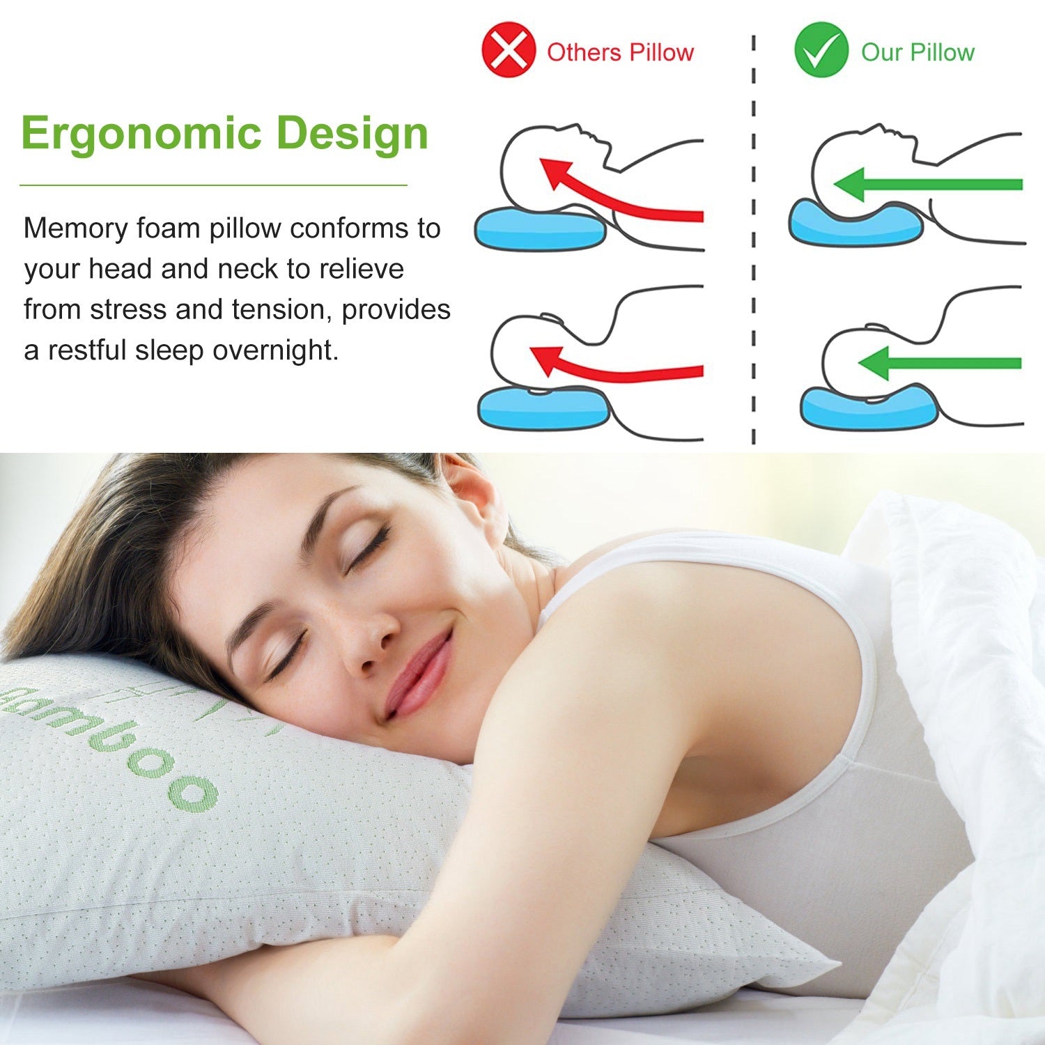 Bamboo Hypoallergenic Memory Foam Pillow - King Size - promeedsilk