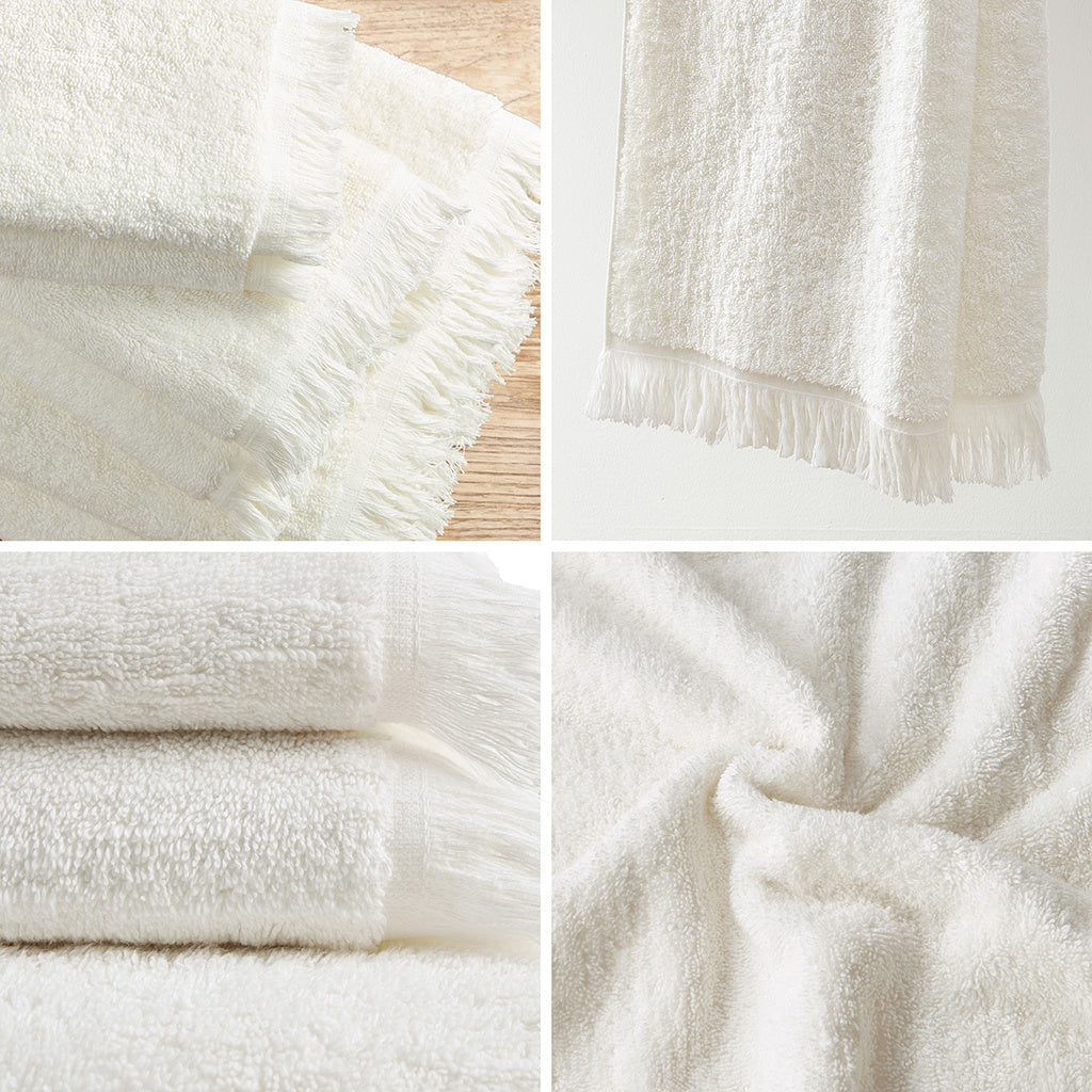 Ivory Cotton Dobby Slub Towel Set - 6 Pcs - promeedsilk