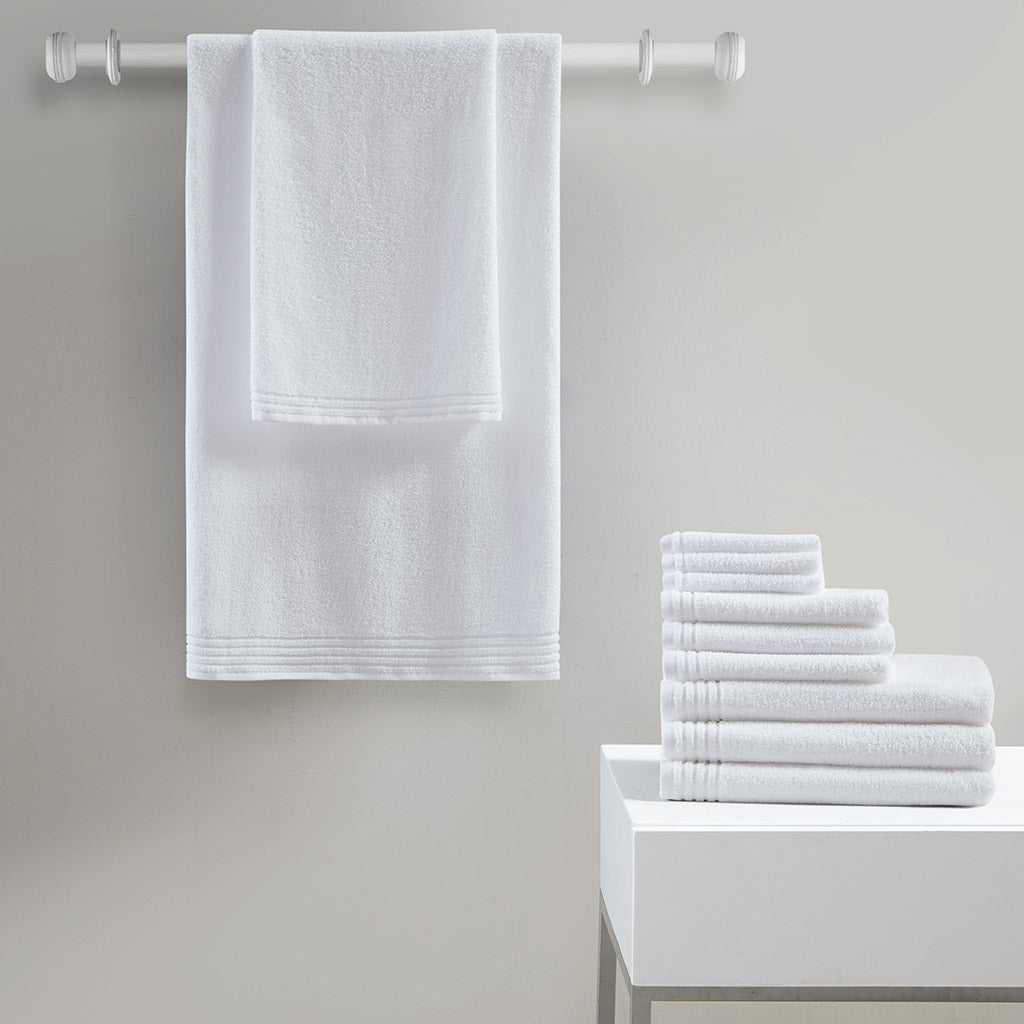 White 100% Cotton Quick Dry Bath Towel Set - 12 Pcs - promeedsilk