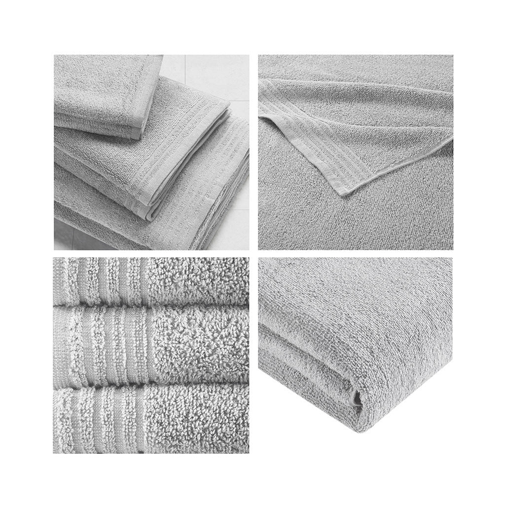 Silver 100% Cotton Quick Dry Bath Towel Set - 12 Pcs - promeedsilk