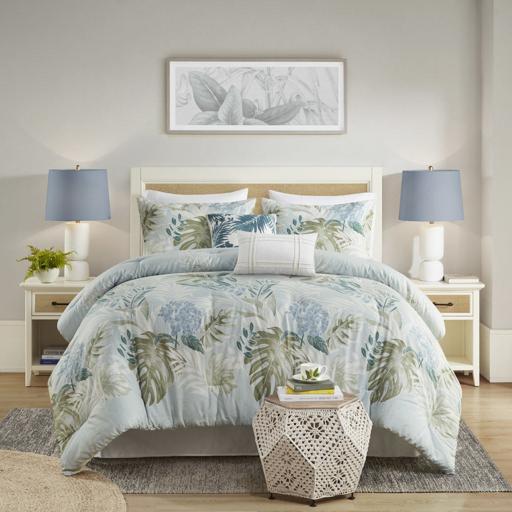 Blue Oversized Cotton Comforter Set - 6PCS - promeedsilk