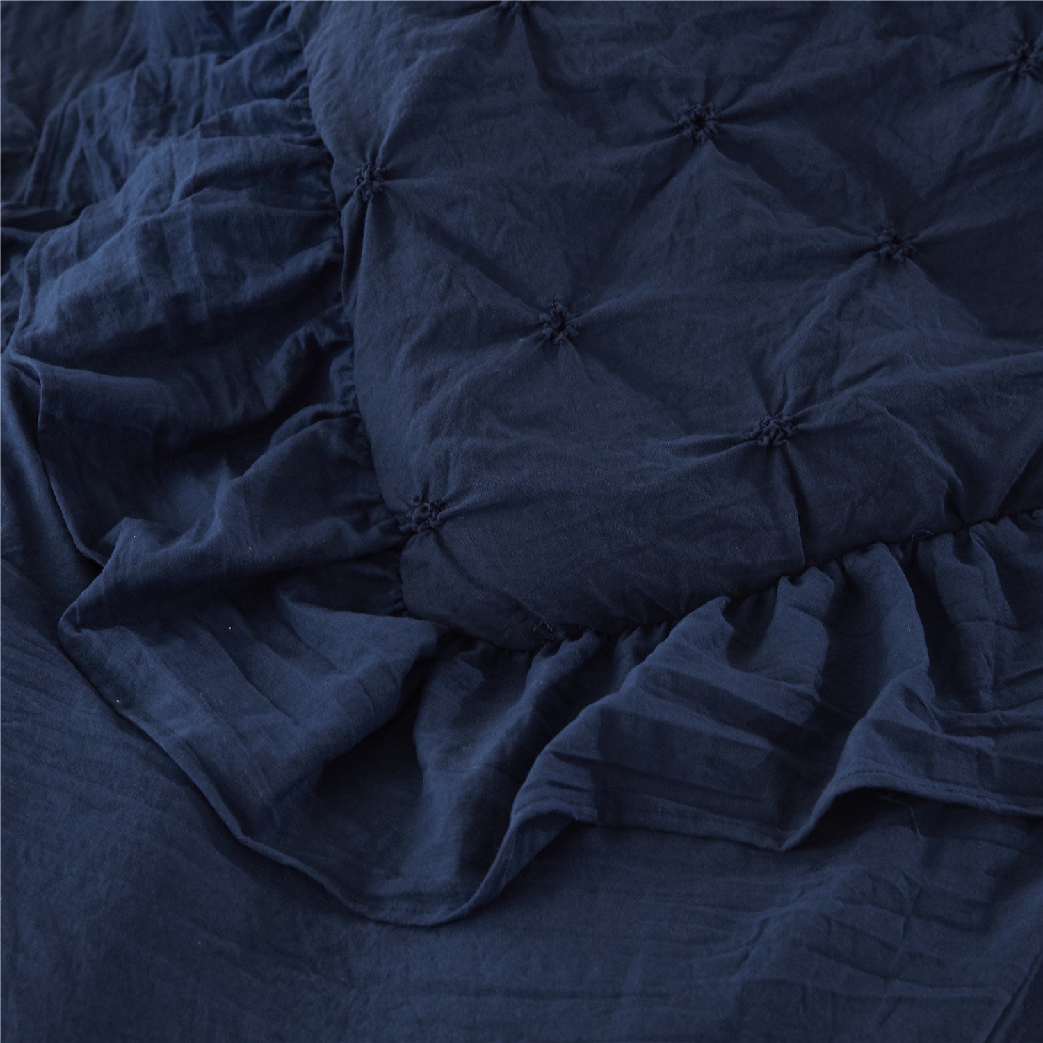 3 Piece Pintuck Ruffled Comforter Set - 90"W x 86"L