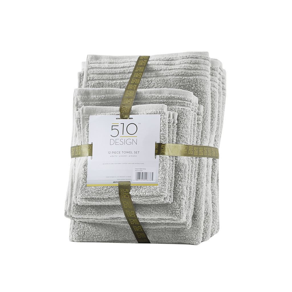 Silver 100% Cotton Quick Dry Bath Towel Set - 12 Pcs - promeedsilk