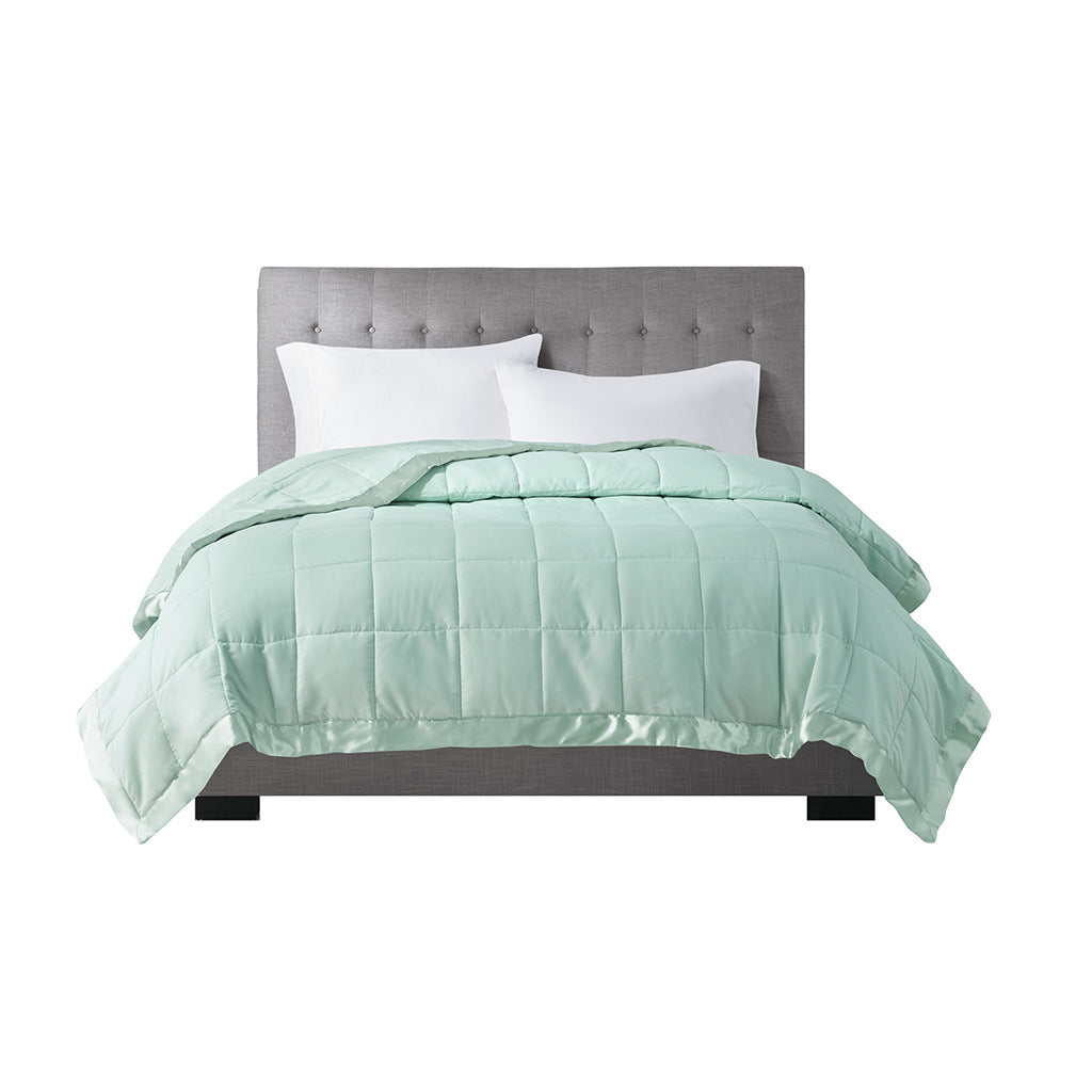 Seafoam Lightweight Down Alternative Blanket with Satin Trim - 108"W x 90"L - promeedsilk