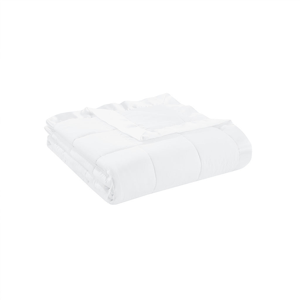 White Lightweight Down Alternative Blanket with Satin Trim - 108"W x 90"L