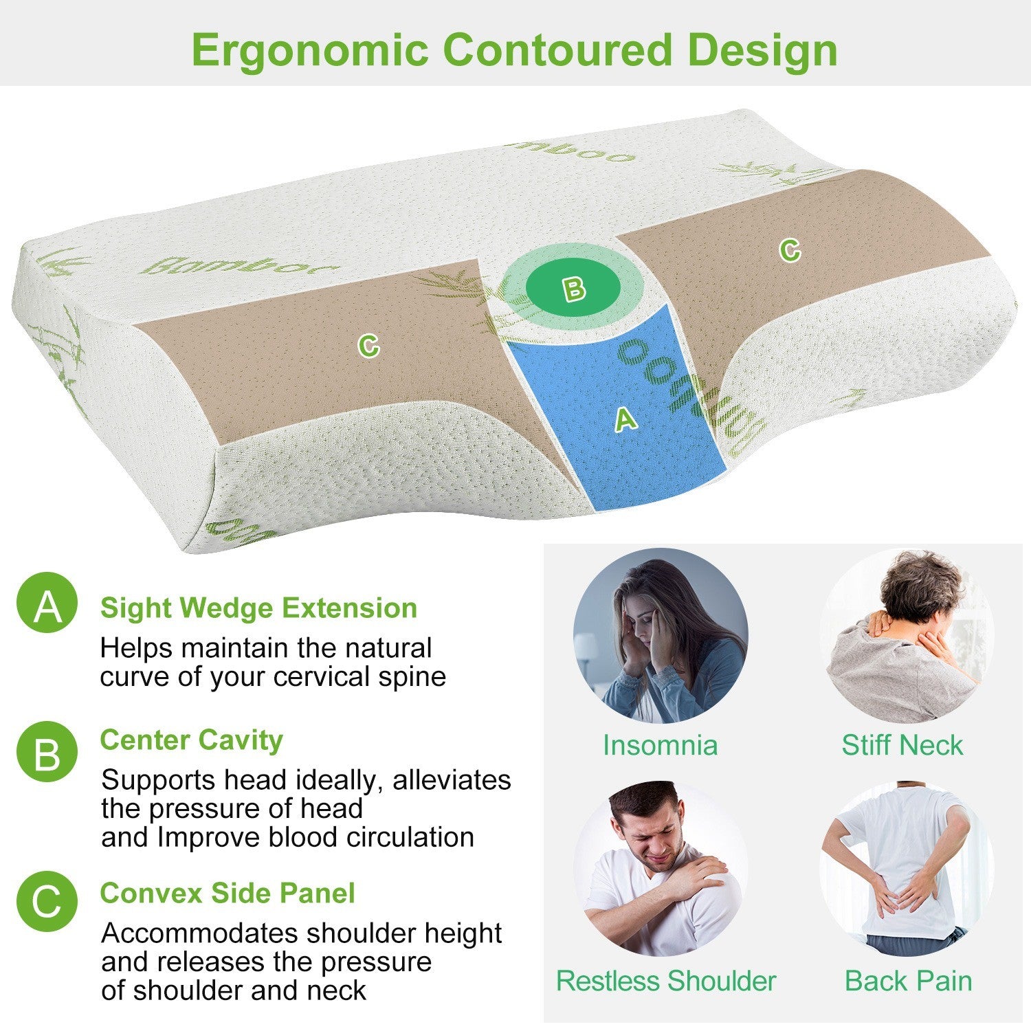 Bamboo Memory Foam Sleep Pillow Contoured Cervical Orthopedic Pillow Neck Support Breath Pillow - promeedsilk