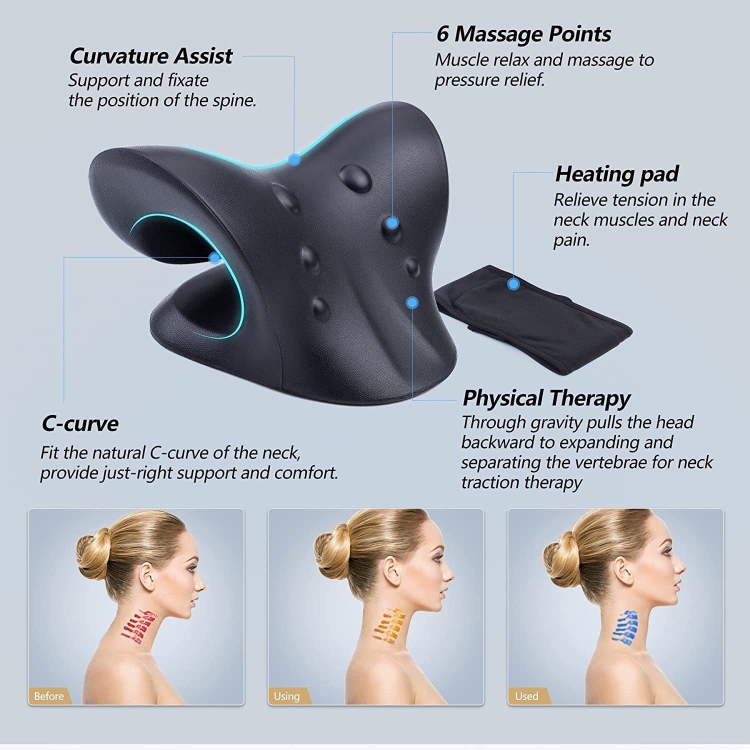 Neck and Shoulder Relaxer, Cervical Traction Device for TMJ Pain Relief, and Cervical Spine Alignment Pillow