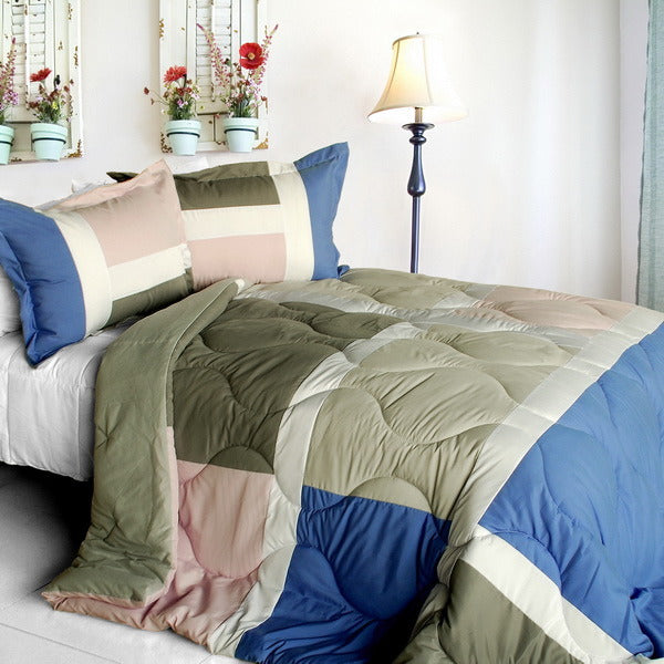 Pink Quilted Patchwork Down Alternative Comforter Set - 3PCS
