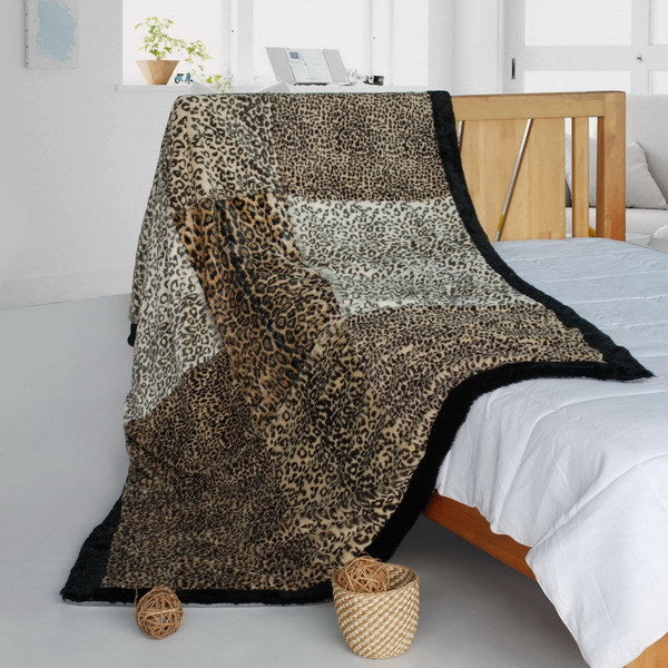 Leopard Patchwork Throw Blanket -61"W x 86.6"L - promeedsilk