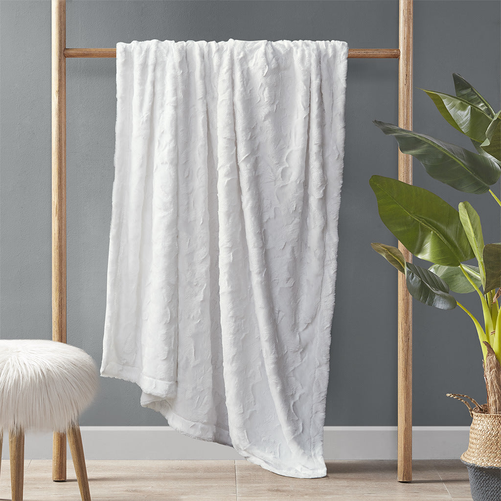 White Oversized Faux Fur Throw - 60"W x 70"L - promeedsilk