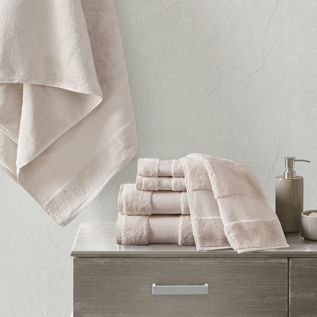 Blush Pink Cotton Bath Towel Set - 6 Pcs - promeedsilk