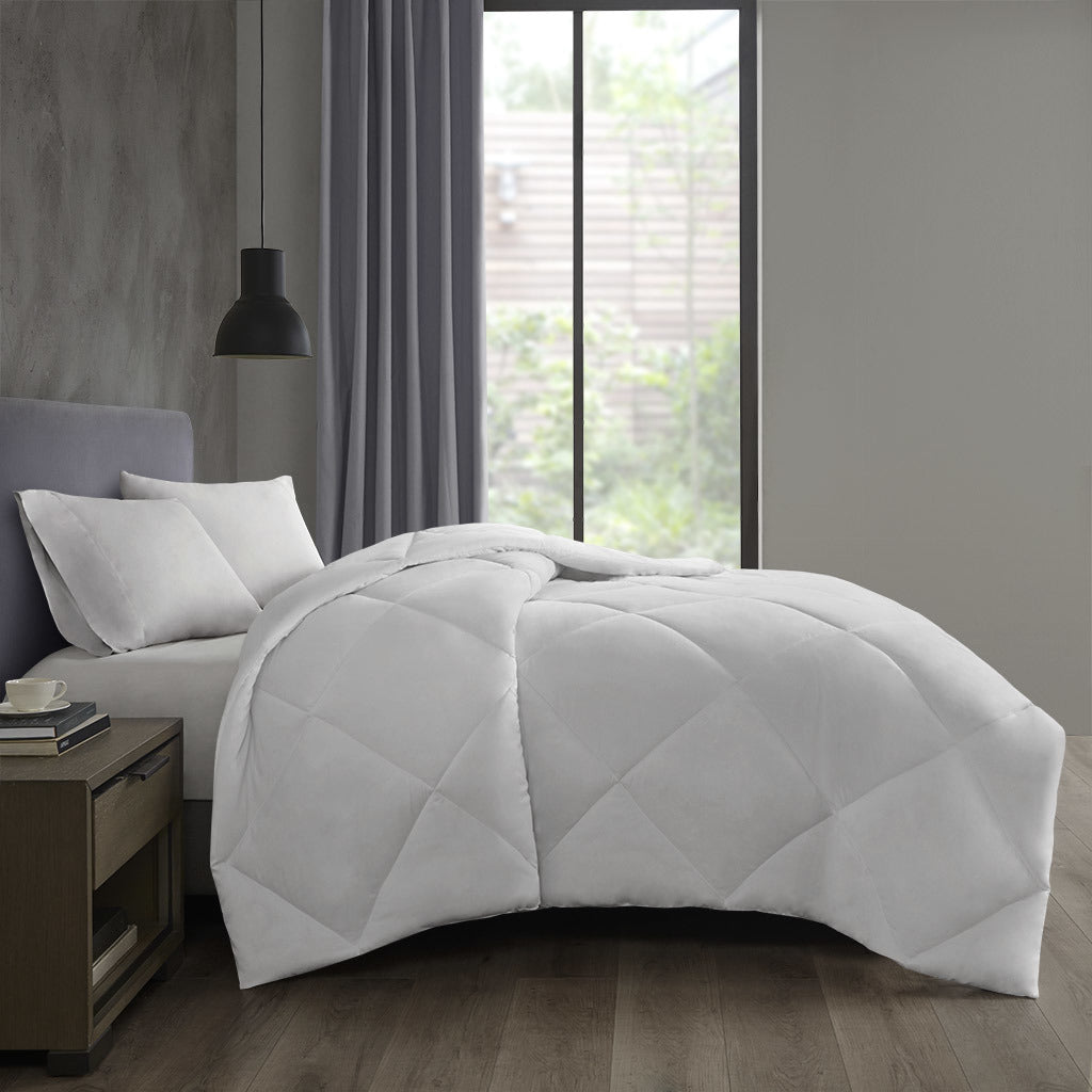 White Oversized Down Alt Comforter with Smart Temp Treatment - 90"W x 94"L - promeedsilk