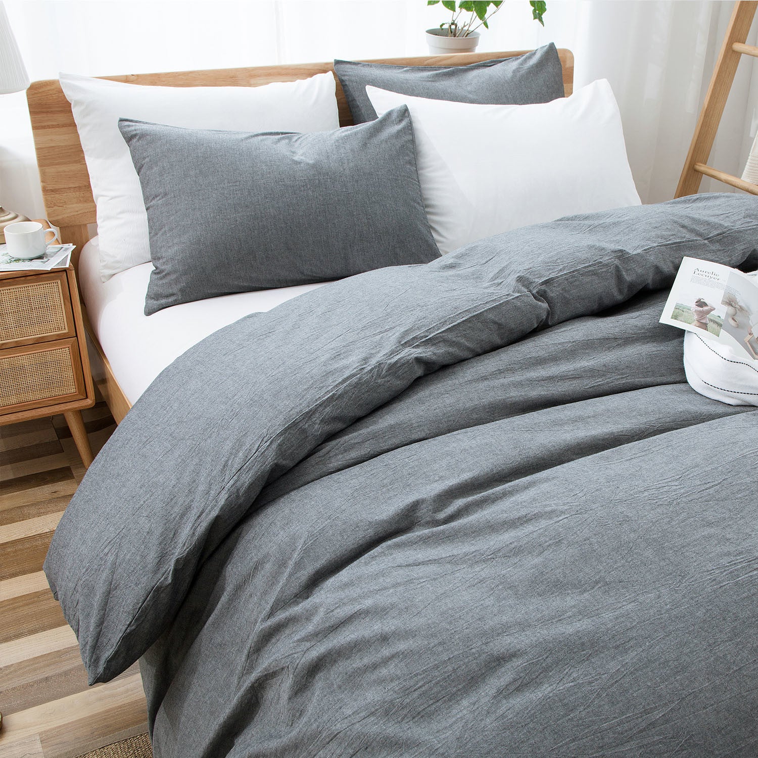 100% Washed Cotton Duvet Cover Set (No Comforter) - promeedsilk