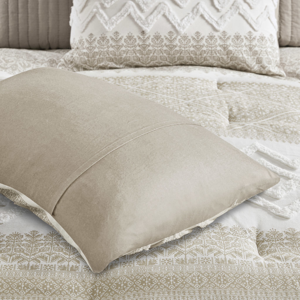 Taupe Cotton Comforter Set with Chenille Tufting - 3PCS