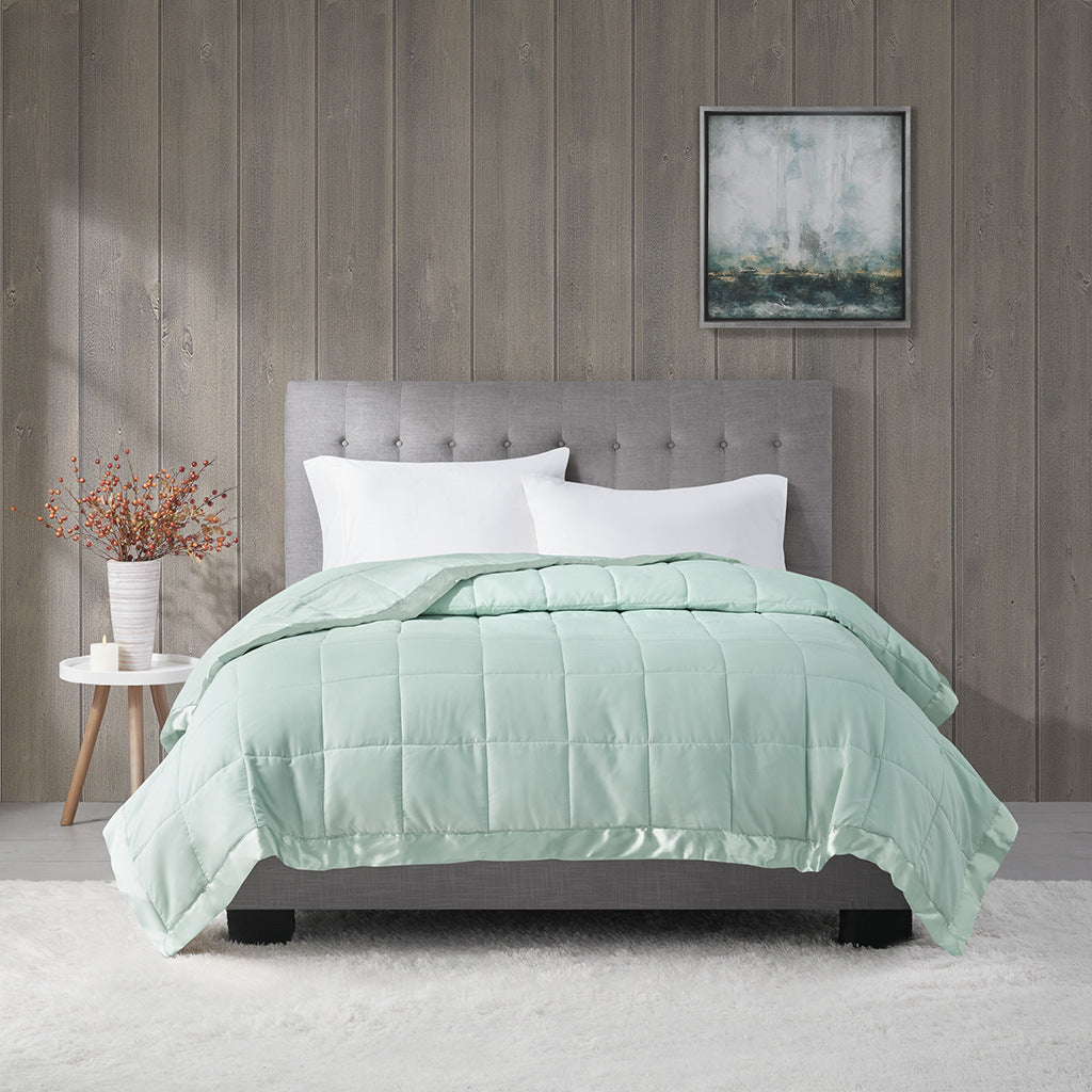 Seafoam Lightweight Down Alternative Blanket with Satin Trim - 108"W x 90"L - promeedsilk