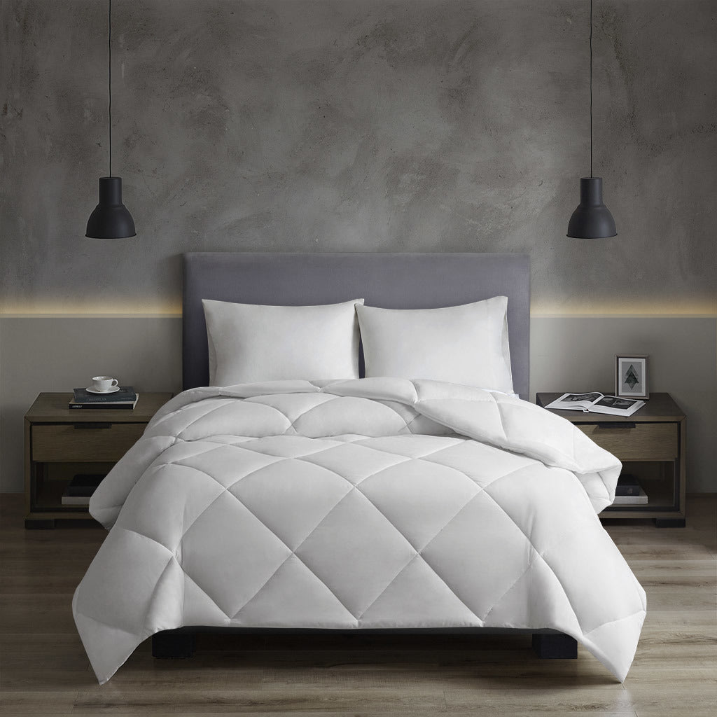 White Oversized Down Alt Comforter with Smart Temp Treatment - 90"W x 94"L - promeedsilk