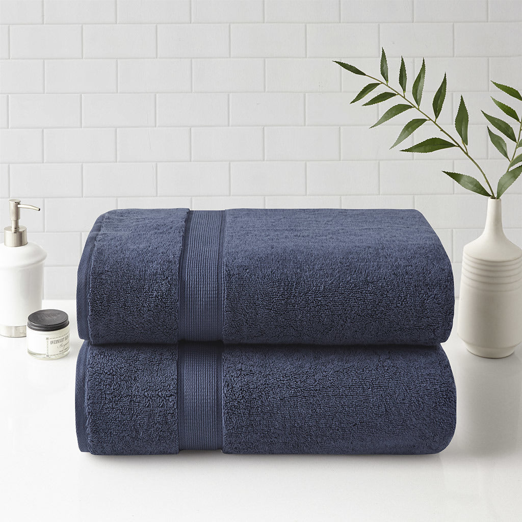 Dark Blue Antimicrobial 100% Cotton Bath Towel Set - 2 Pcs - promeedsilk